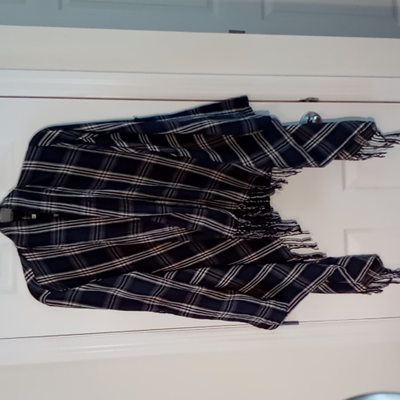 En Creme Tops - Anthropologie En Crème Fringed Open Cardigan Long Roll Tab Sleeve Med Navy/Cream